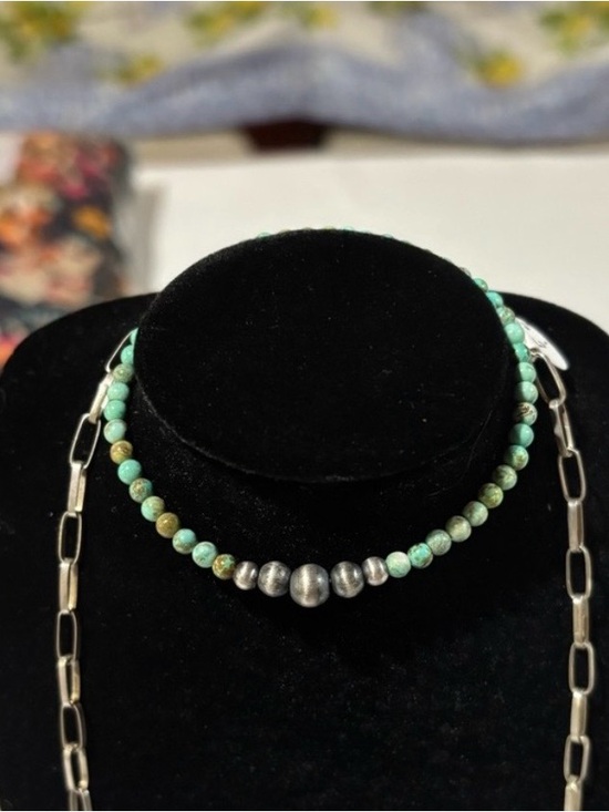 Navajo Jewelry - Navajo Turquoise & Sterling Silver Pearl Bracelet